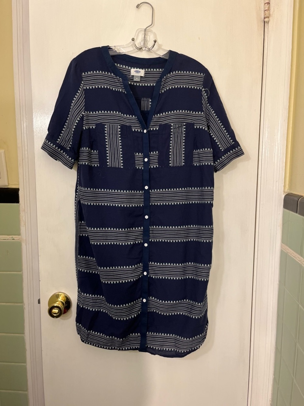 Old Navy Navy and White Striped Button-Front Midi Dress